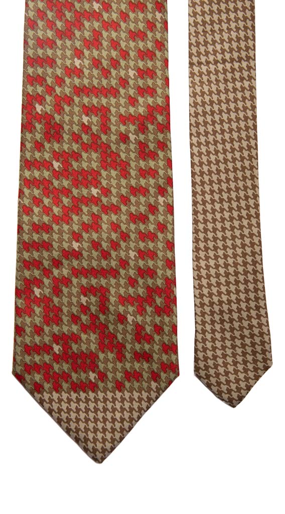 Cravatta Vintage in Twill di Seta Pied de Poule Verde Rosso Nodo in Contrasto Made in Italy Graffeo Cravatte Pala