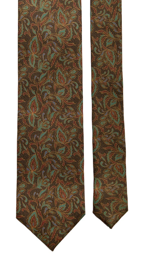 Cravatta Vintage in Twill di Seta Verde a Fiori Verde Acqua Ruggine Made in Italy Graffeo Cravatte Pala