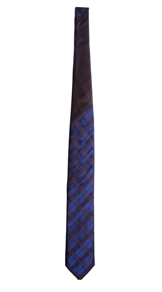 Cravatta Viola a Quadri Marrone Nodo in Contrasto Blu Fantasia Marrone Made in Italy Graffeo Cravatte Intera