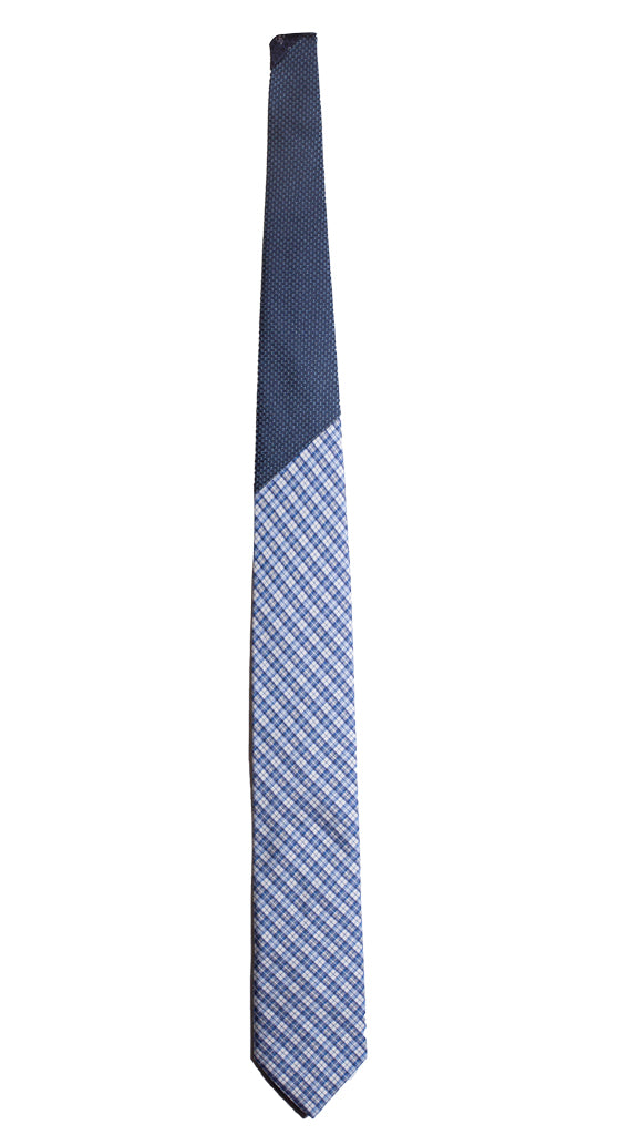 Cravatta a Quadri Azzurra Grigia Nodo in Contrasto Blu Azzurro Made in Italy Graffeo Cravatte Intera