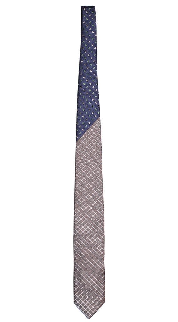 Cravatta a Quadri Beige Tono su Tono Nodo a Contrasto Blu Paisley Verde Beige Made in italy Graffeo Cravatte Intera
