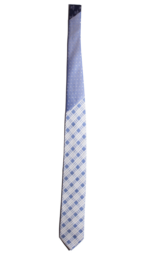 Cravatta a Quadri Bianchi Celesti Nodo in Contrasto Celeste a Pois Bianchi Made in Italy Graffeo Cravatte Intera