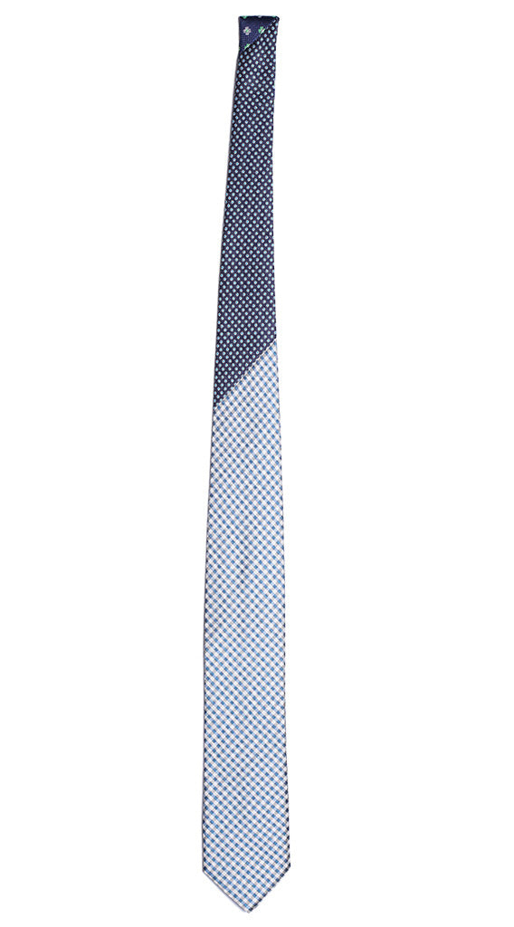 Cravatta a Quadri Bianco Celeste Blu Nodo in Contrasto Blu a Fantasia Celeste Made in Italy Graffeo Cravatte Intera