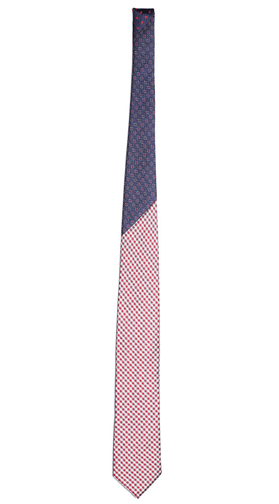 Cravatta a Quadri Bianco Rosso Blu Nodo in Contrasto Blu Made in italy Graffeo Cravatte Intera