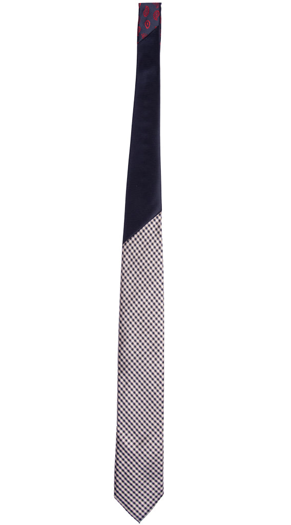 Cravatta a Quadri Bianca Beige Blu Nodo in Contrasto Blu Made in Italy graffeo Cravatte Intera