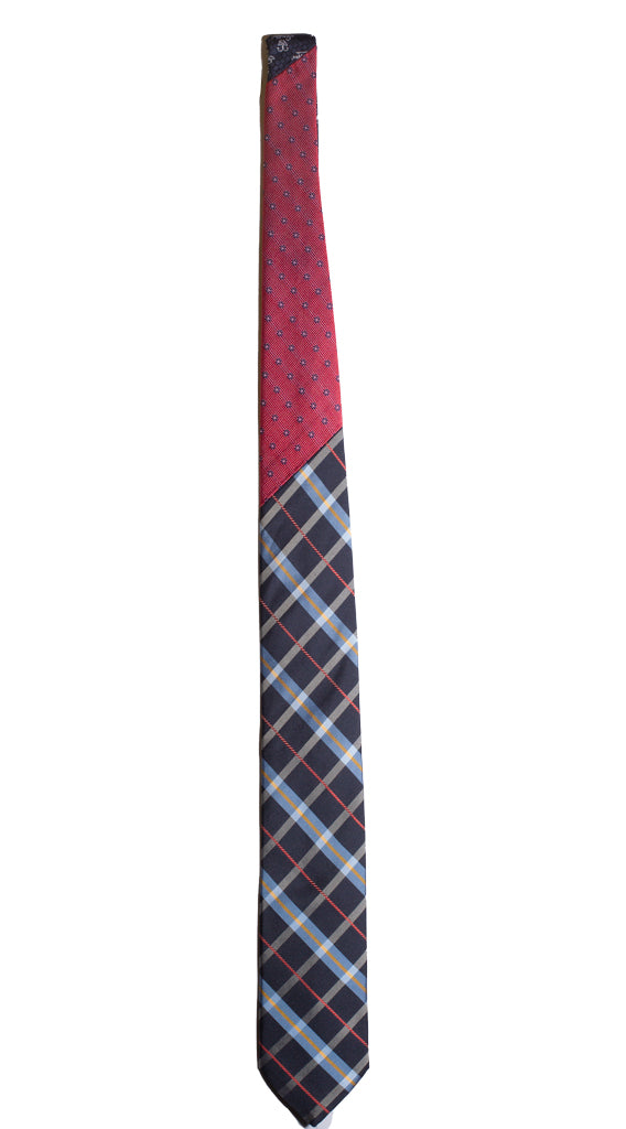 Cravatta a Quadri Blu Celeste Rosso Nodo in Contrasto Rosso Made in Italy Graffeo Cravatte Intera