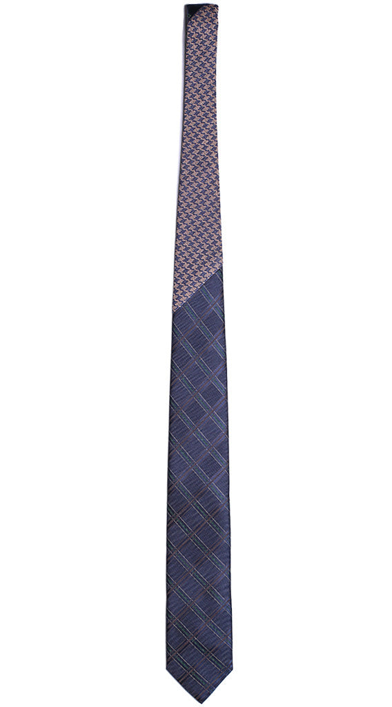 Cravatta a Quadri Blu Marrone Verde Bianco Nodo a Contrasto Blu Pied de Poule Arancio Blu Made in Italy Graffeo Cravatte Intera