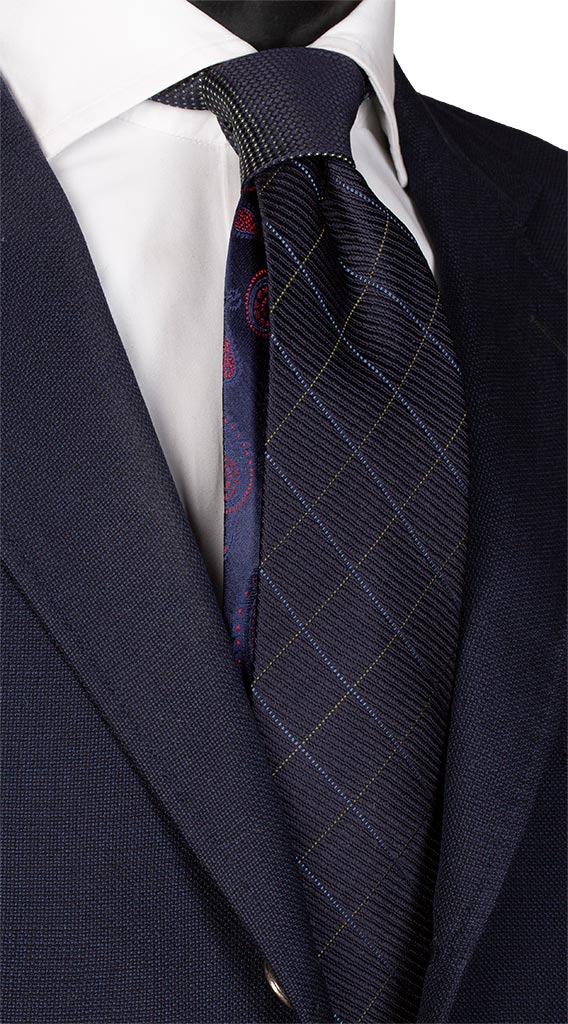 Cravatta a Quadri Blu Verde Celeste Nodo in Contrasto Blu Punto a Spillo Made in Italy Graffeo Cravatte