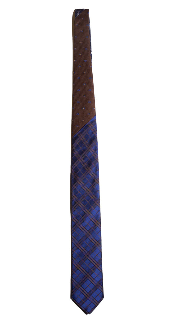 Cravatta a Quadri Bluette Marrone Nodo in Contrasto Marrone Paisley Made in Italy graffeo Cravatte Pala