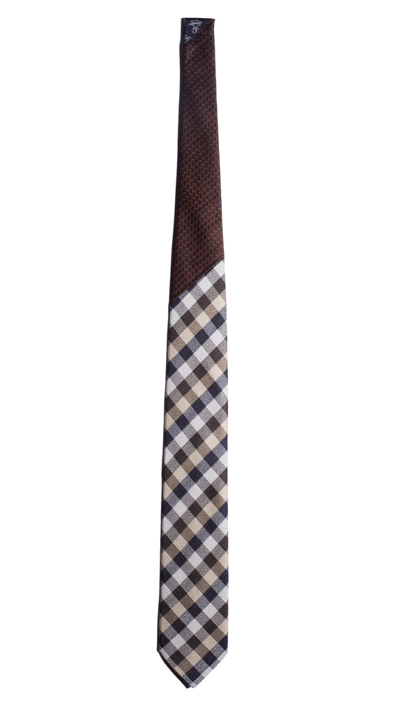 Cravatta a Quadri Marrone Beige Blu Grigia Nodo in Contrasto Marrone Fantasia Blu Made in Italy Graffeo Cravatte Intera