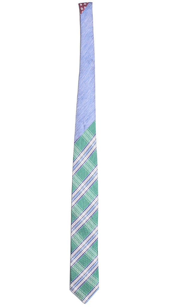 Cravatta a Quadri Verde Celeste Blu Navy Bianco Nodo in Contrasto Celeste Tinta Unita Made in Italy Graffeo Cravatte Intera