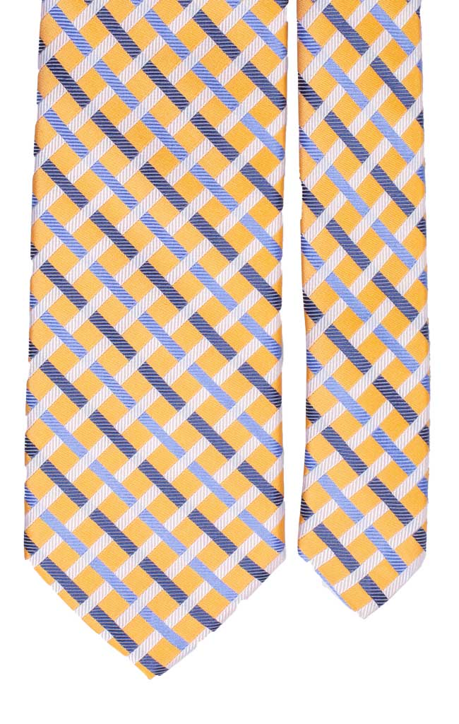 Cravatta a Quadri di Seta Arancione Chiaro Bianco Blu Celeste Made in Italy Graffeo Cravatte Pala