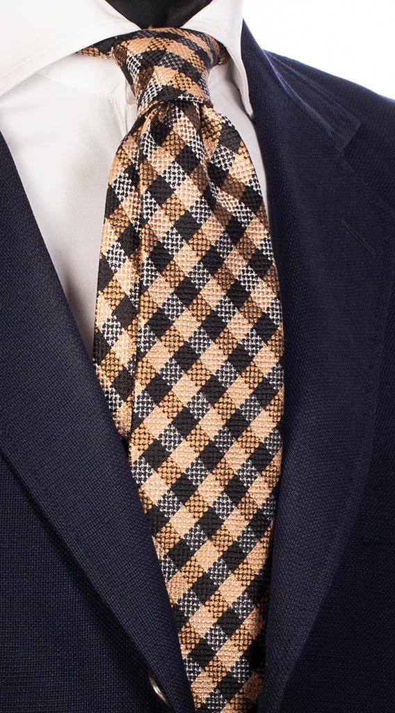 Cravatta a Quadri di Seta Beige Nero Bianco Made in Italy Graffeo Cravatte