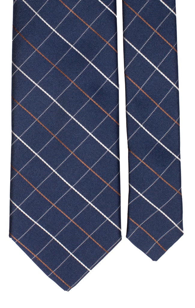 Cravatta a Quadri di Seta Blu Bianco Marrone Made in Italy Graffeo Cravatte Pala