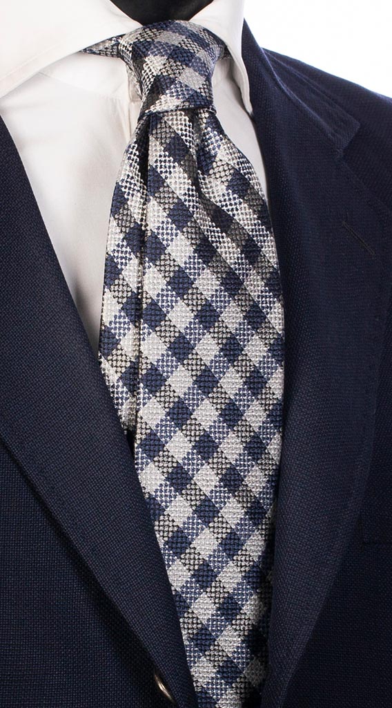 Cravatta a Quadri di Seta Blu Grigio Made in Italy Graffeo Cravatte