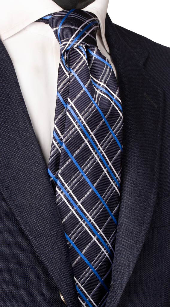 Cravatta a Quadri di Seta Blu Grigio Bianco Made in Italy Graffeo Cravatte