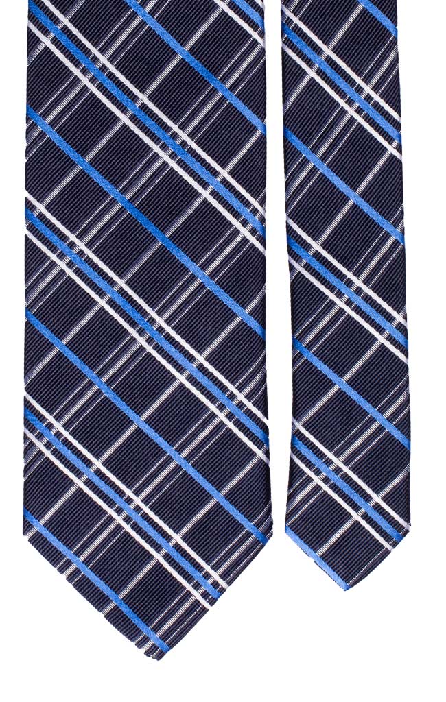 Cravatta a Quadri di Seta Blu Grigio Bianco Made in Italy Graffeo Cravatte Pala