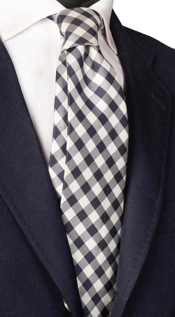 Cravatta a Quadri di Seta Blu Grigio Chiaro Made in Italy Graffeo Cravatte