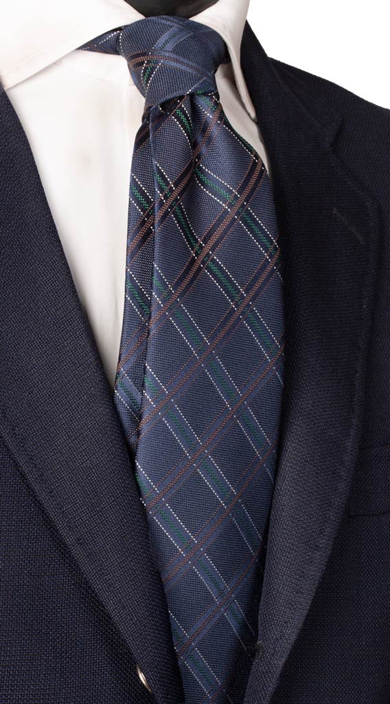 Cravatta a Quadri di Seta Blu Verde Marrone Bianco Made in Italy Graffeo Cravatte