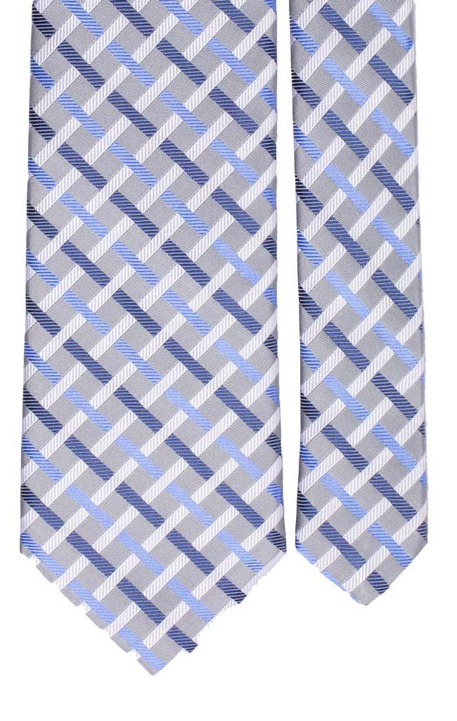 Cravatta a Quadri di Seta Grigio Argento Bianco Blu Celeste Made in Italy graffeo Cravatte Pala