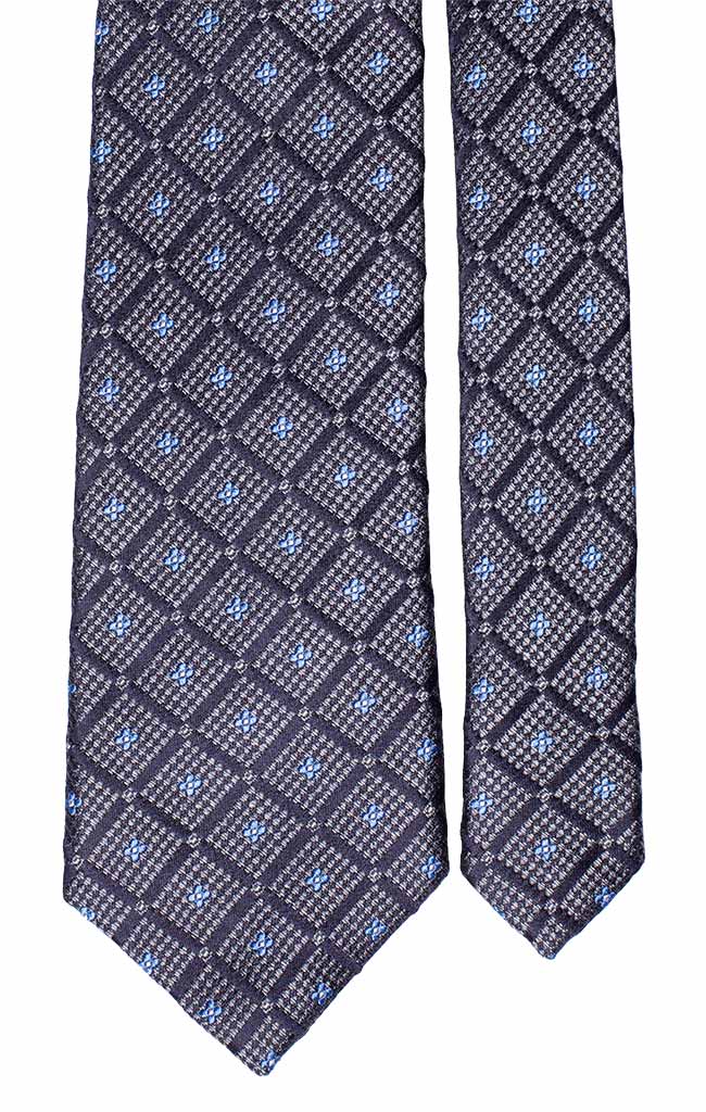 Cravatta a Quadri di Seta Jaspé Grigia Blu a Fiori Celesti Made in Italy Graffeo Cravatte Pala