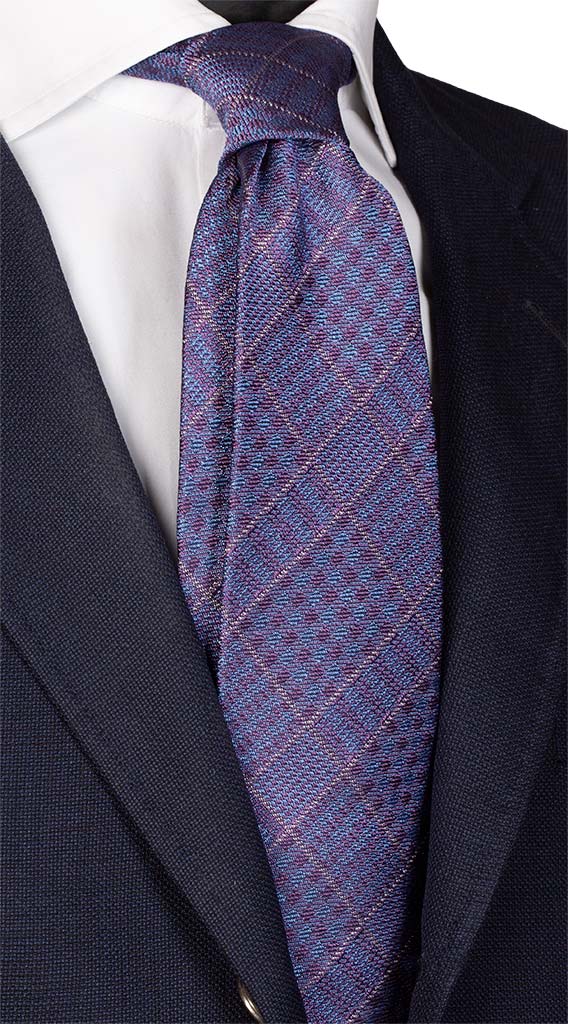 Cravatta a Quadri di Seta Jaspé Lavanda Celeste Giallo Made in Italy Graffeo Cravatte