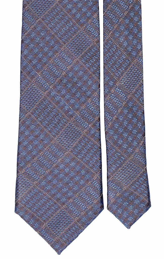 Cravatta a Quadri di Seta Jaspé Marrone Celeste Beige Made in Italy Graffeo Cravatte Pala