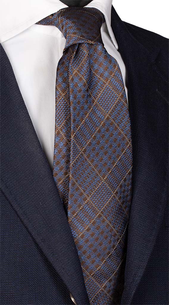 Cravatta a Quadri di Seta Jaspé Marrone Celeste Giallo Made in Italy Graffeo Cravatte
