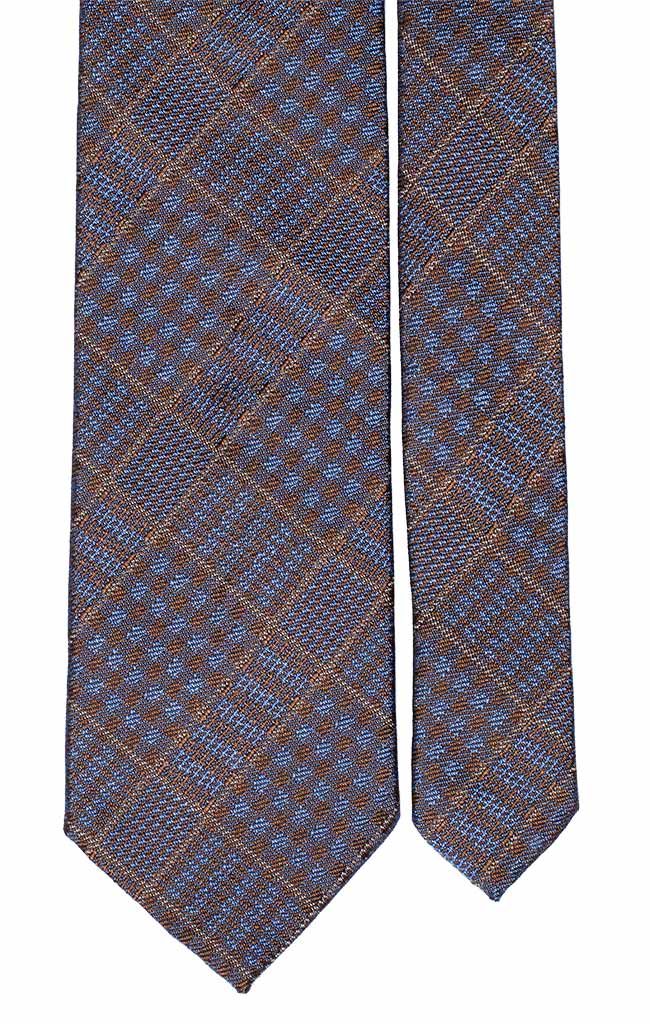 Cravatta a Quadri di Seta Jaspé Marrone Celeste Giallo Made in Italy Graffeo Cravatte Pala
