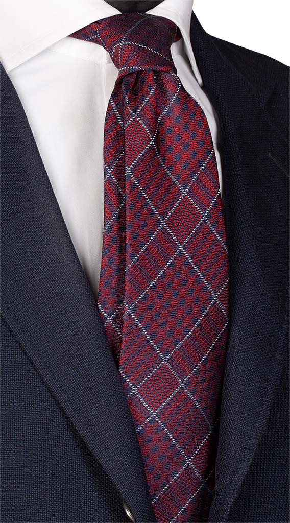 Cravatta a Quadri di Seta Jaspé Rossa Blu Bianco Made in Italy Graffeo Cravatte
