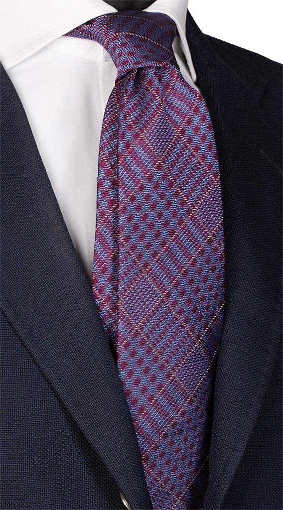 Cravatta a Quadri di Seta Jaspé Rossa Celeste Beige Made in Italy Graffeo Cravatte