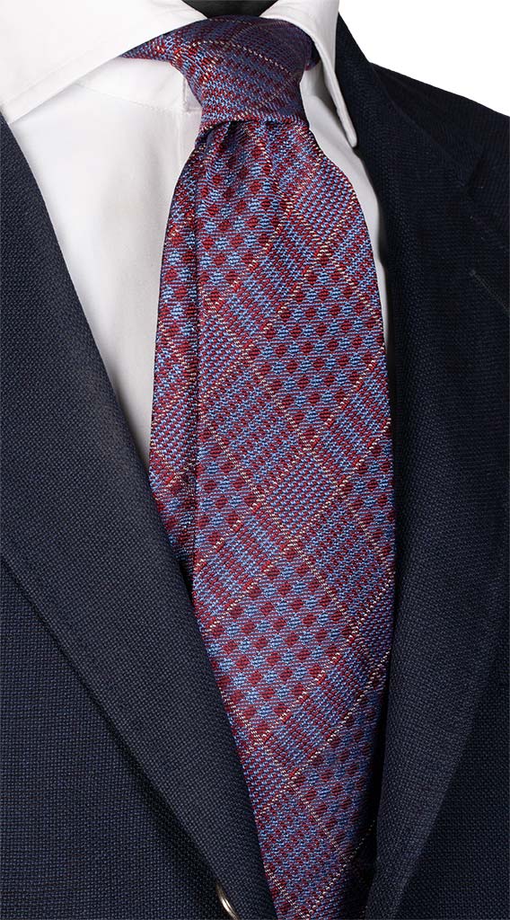 Cravatta a Quadri di Seta Jaspé Rossa Celeste Giallo Made in Italy Graffeo Cravatte