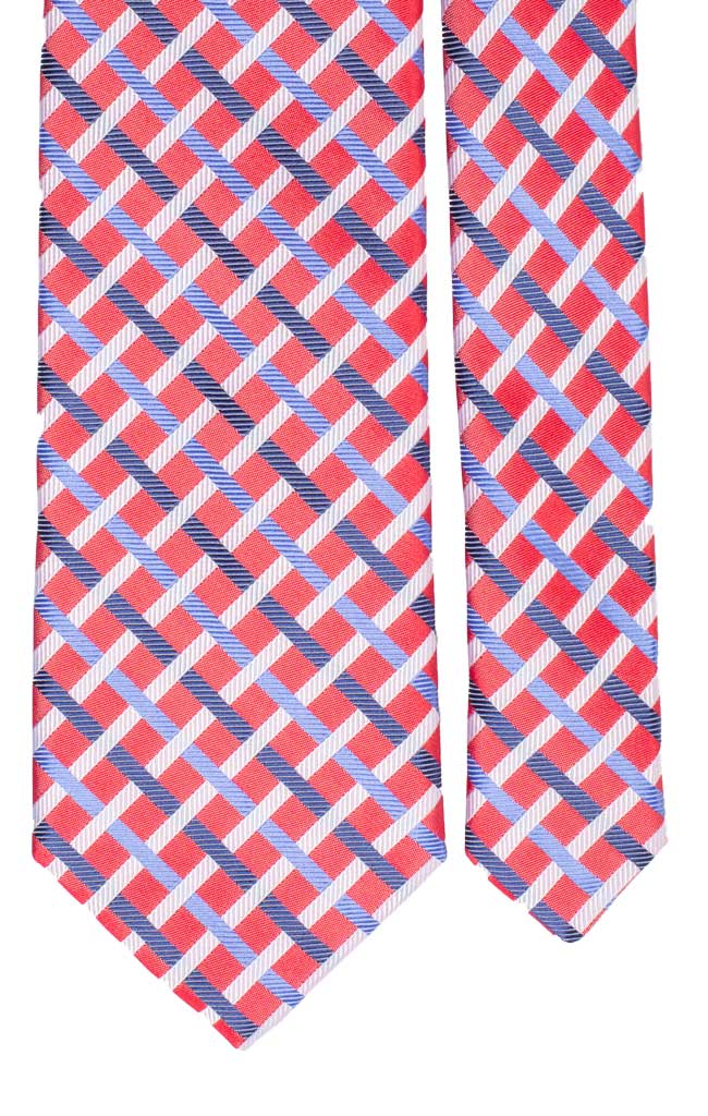 Cravatta a Quadri di Seta Rosso Corallo Bianco Blu Celeste Made in Italy graffeo Cravatte Pala