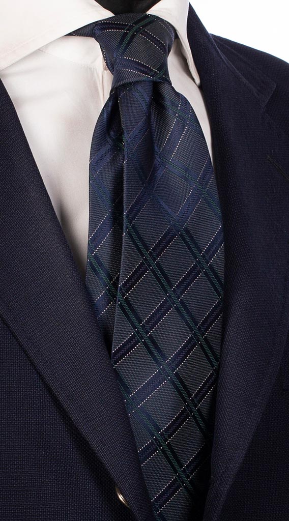 Cravatta a Quadri di Seta Verde Righe Blu Bianche Made in Italy Graffeo Cravatte