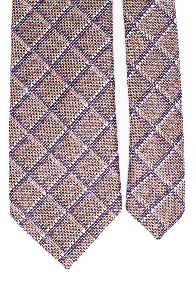 Cravatta a Quadri in Lana Seta color Corda con Righe Viola Beige Made in Italy Graffeo Cravatte Pala