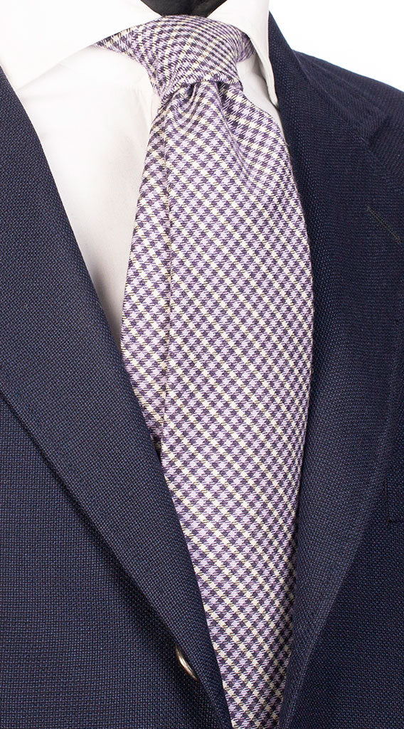 Cravatta a Quadri in Lana Seta Viola Blu Grigio Chiaro Made in Italy Graffeo Cravatte