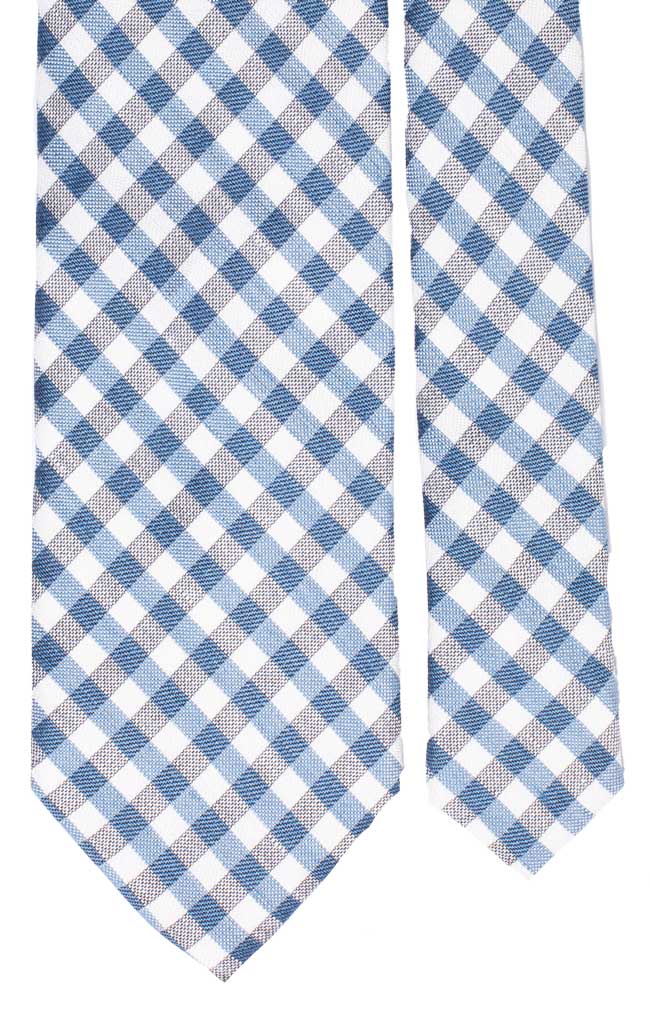 Cravatta a Quadri in Seta Lino Blu Avio Bianco Grigio Made in Italy Graffeo Cravatte Pala