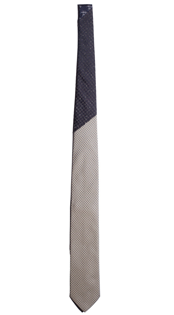 Cravatta color Mastice a Pois Blu Nodo in Contrasto Grigio Blu effetto Tweed Made in Italy Graffeo Cravatte Intera