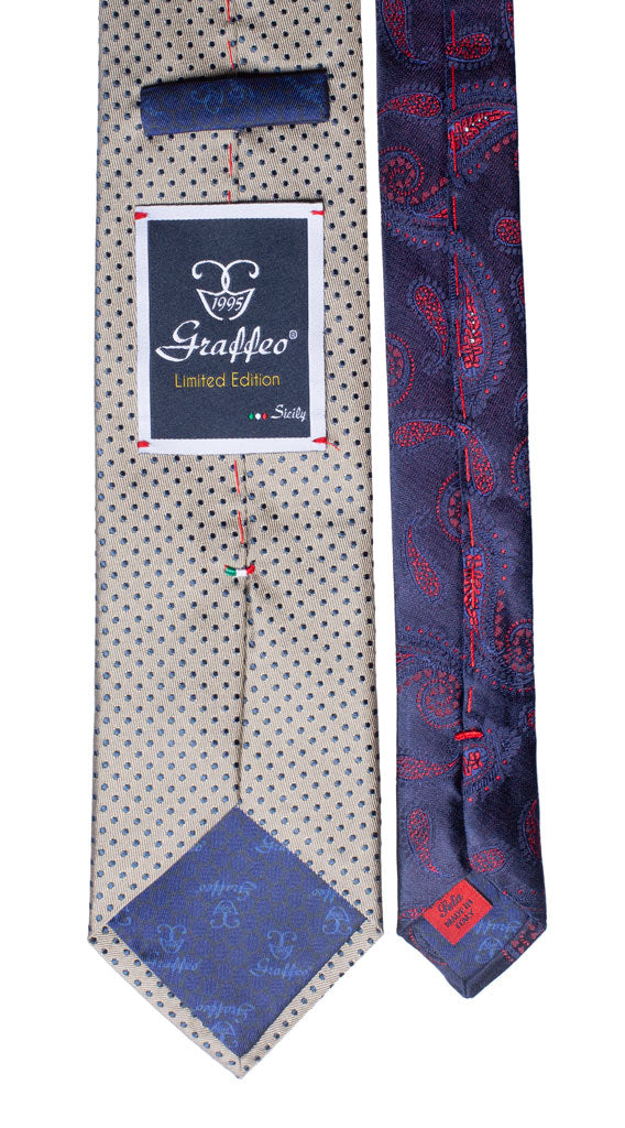 Cravatta color Mastice a Pois Blu Nodo in Contrasto Grigio Blu effetto Tweed Made in Italy graffeo Cravatte Pala