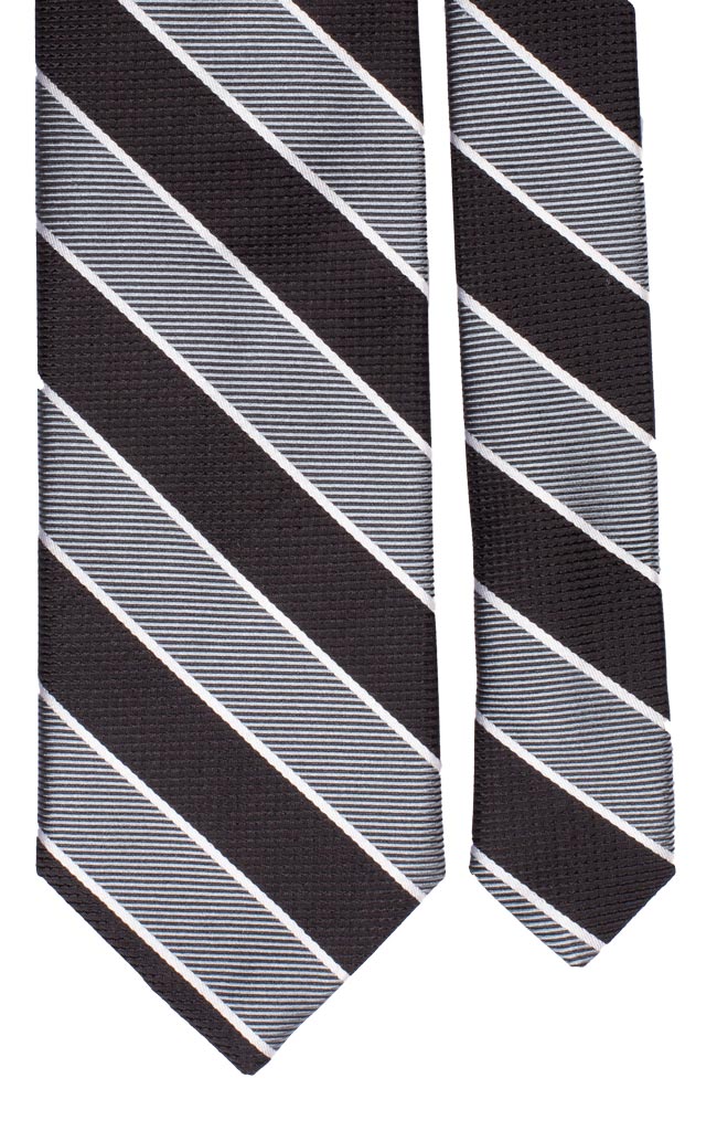 Cravatta da Cerimonia Regimental di Seta Righe Grigia Nera Bianca Made in Italy Graffeo Cravatte Pala