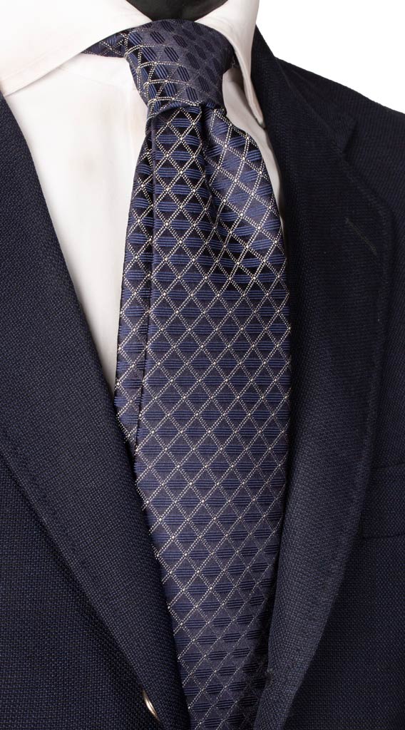 Cravatta da Cerimonia a Quadri Blu Bianco Made in Italy Graffeo Cravatte