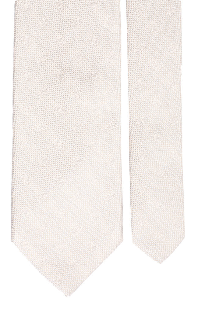 Cravatta da Cerimonia di Seta Bianco Panna Paisley Tono su Tono Made in Italy Graffeo Cravatte Pala