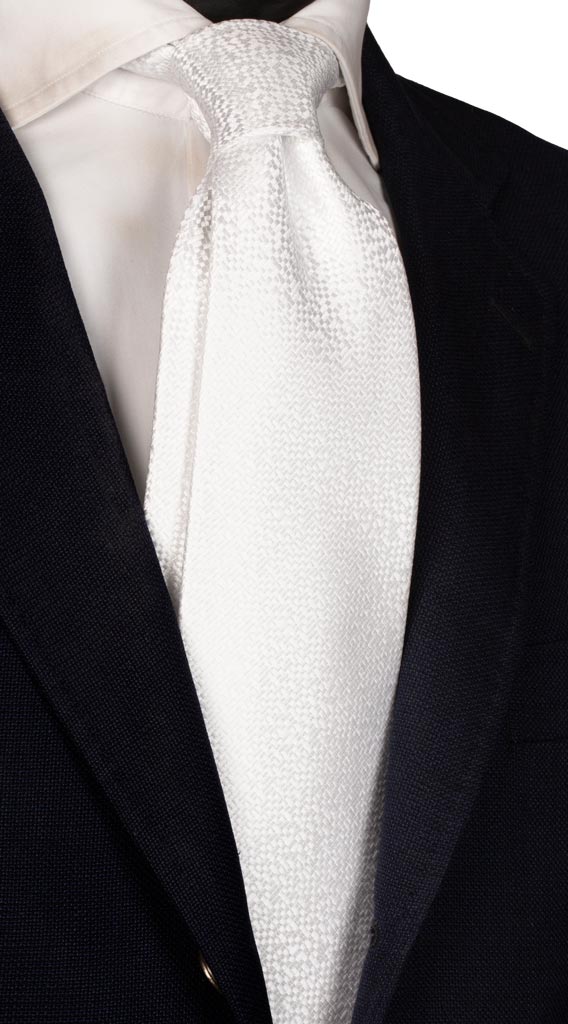 Cravatta da Cerimonia di Seta Bianco Perla Cangiante Fantasia Tono su Tono Made in Italy Graffeo Cravatte
