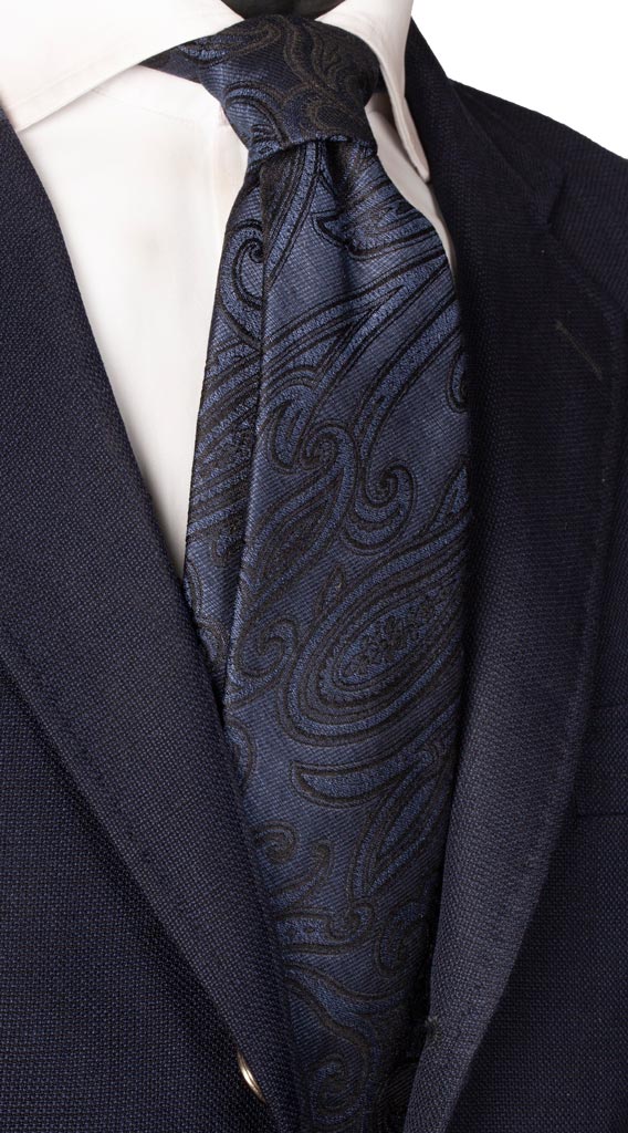 Cravatta da Cerimonia di Seta Blu Navy Paisley Blu Notte Made in Italy Graffeo Cravatte
