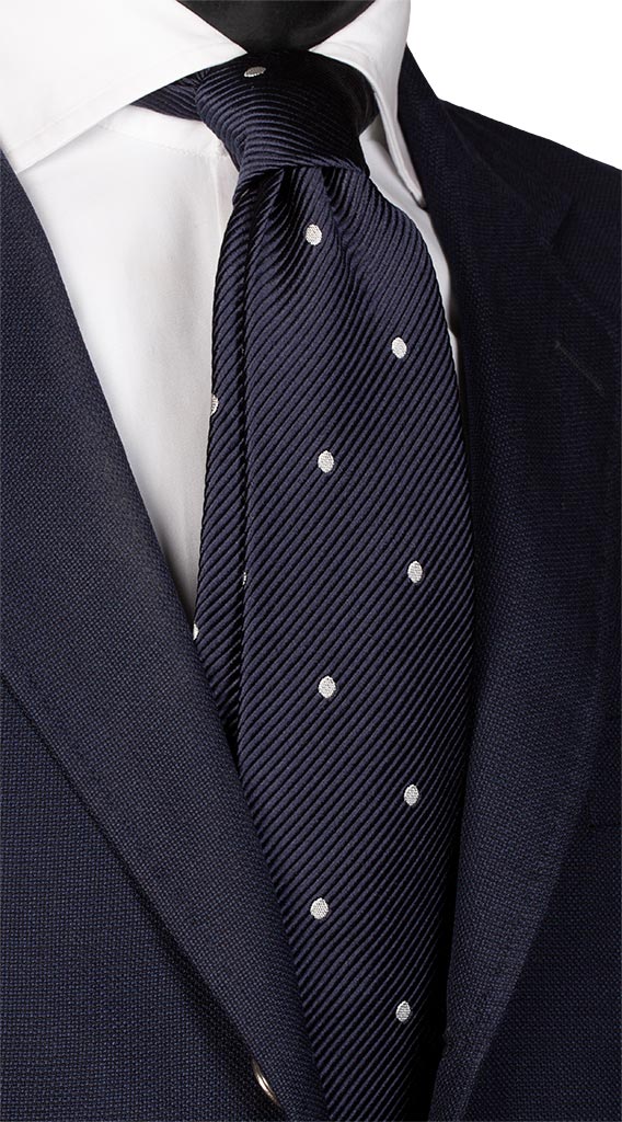 Cravatta da Cerimonia di Seta Blu a Pois Bianchi Made in Italy Graffeo Cravatte
