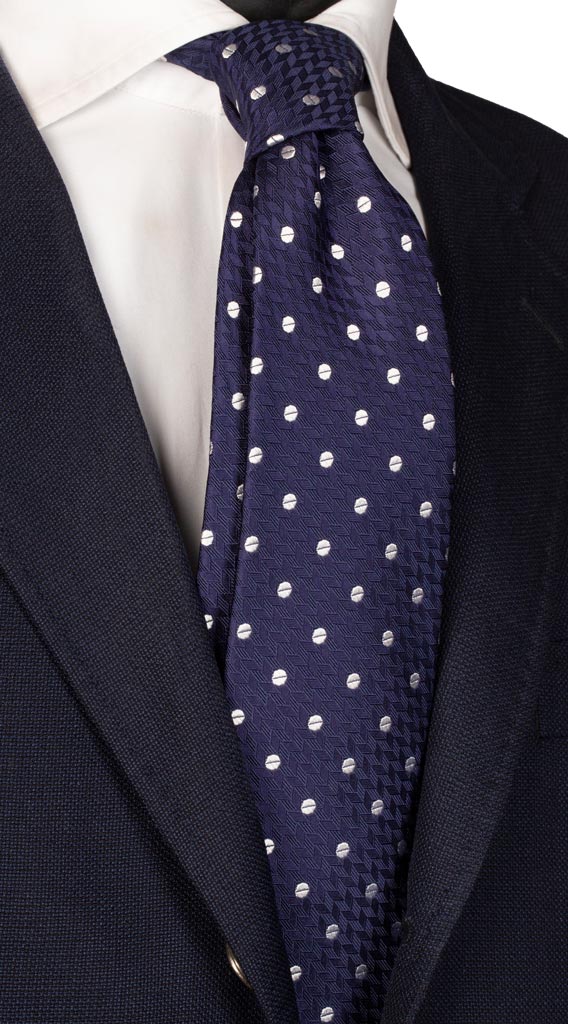 Cravatta da Cerimonia di Seta Bluette Fantasia Bianca Made in Italy Graffeo Cravatte
