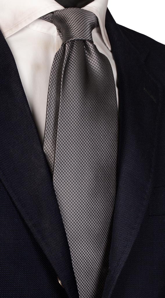 Cravatta da Cerimonia di Seta Pied de Poule Grigia Nera Made in Italy graffeo Cravatte