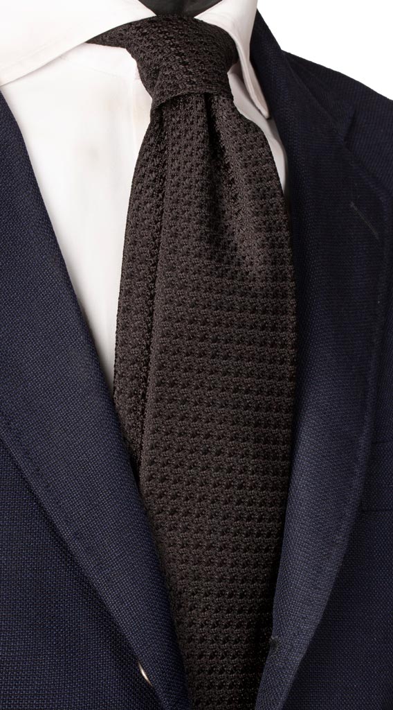 Cravatta da Cerimonia di Seta Garzata Nera Fantasia Tono su Tono Made in Italy Graffeo Cravatte