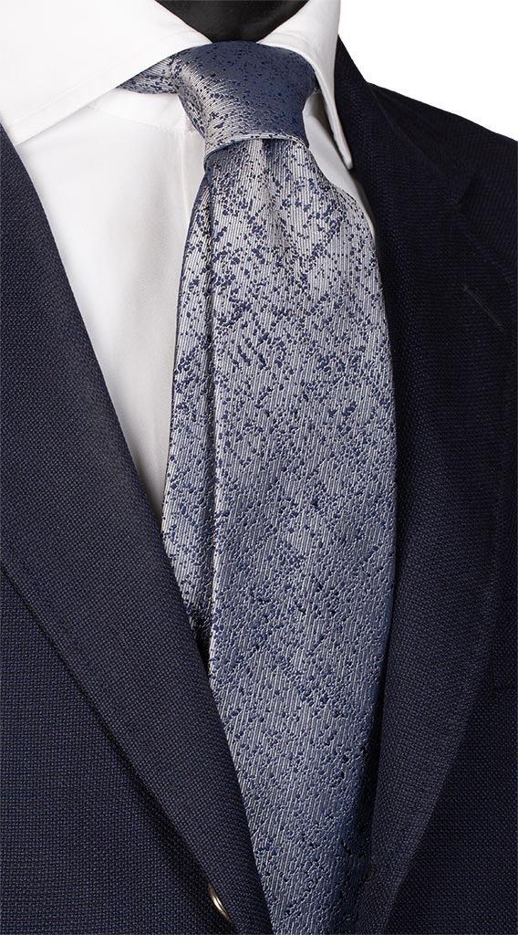 Cravatta da Cerimonia di Seta Grigia Fantasia Blu Made in Italy Graffeo Cravatte