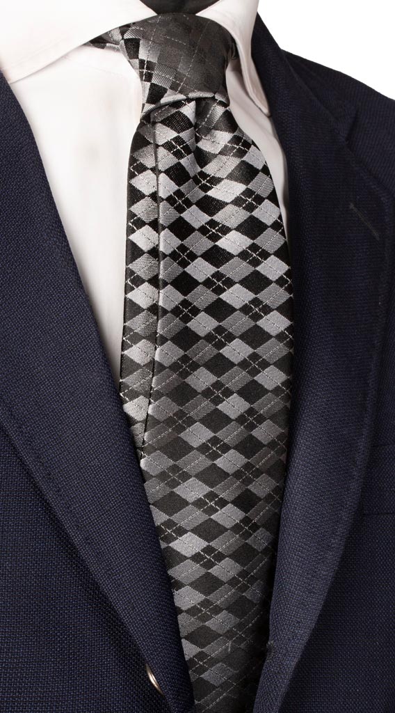 Cravatta da Cerimonia di Seta Grigia Fantasia Nera Made in Italy Graffeo Cravatte